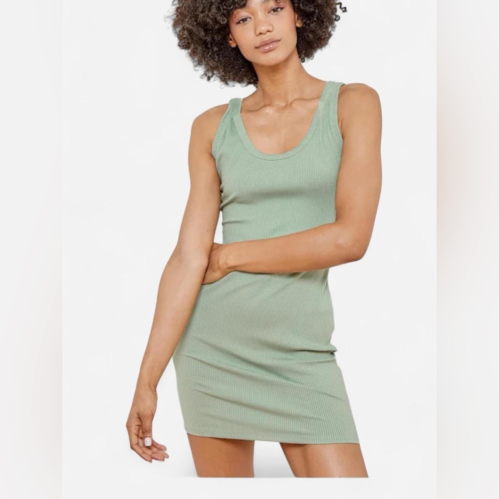Lulu’s Happy Hearts Sage Green Ribbed Bodycon Mini Dress
